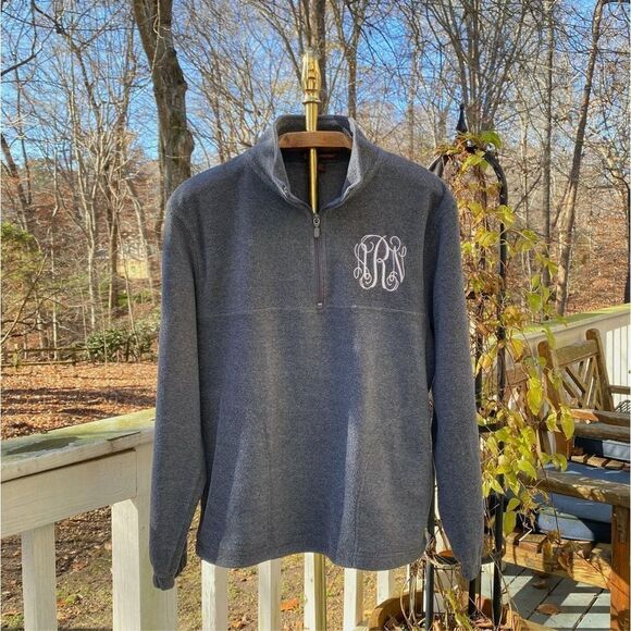 Harriton Grey Fleece Monogrammed 1/4 Zip Pullover - Picture 1 of 7